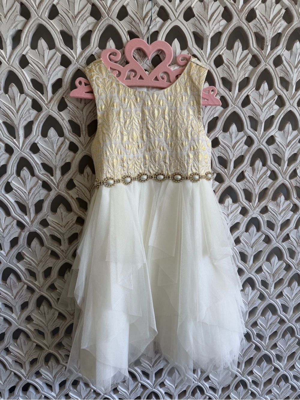 American Princess Ivory & Gold Tulle Party or Flower Dress, 5